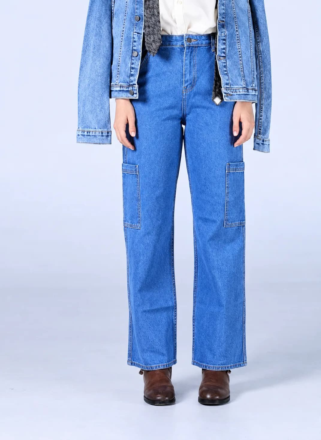 Jack Russel - Women Cargo Jeans - Handwerk JF-140 Straight Fit Blue High Waisted