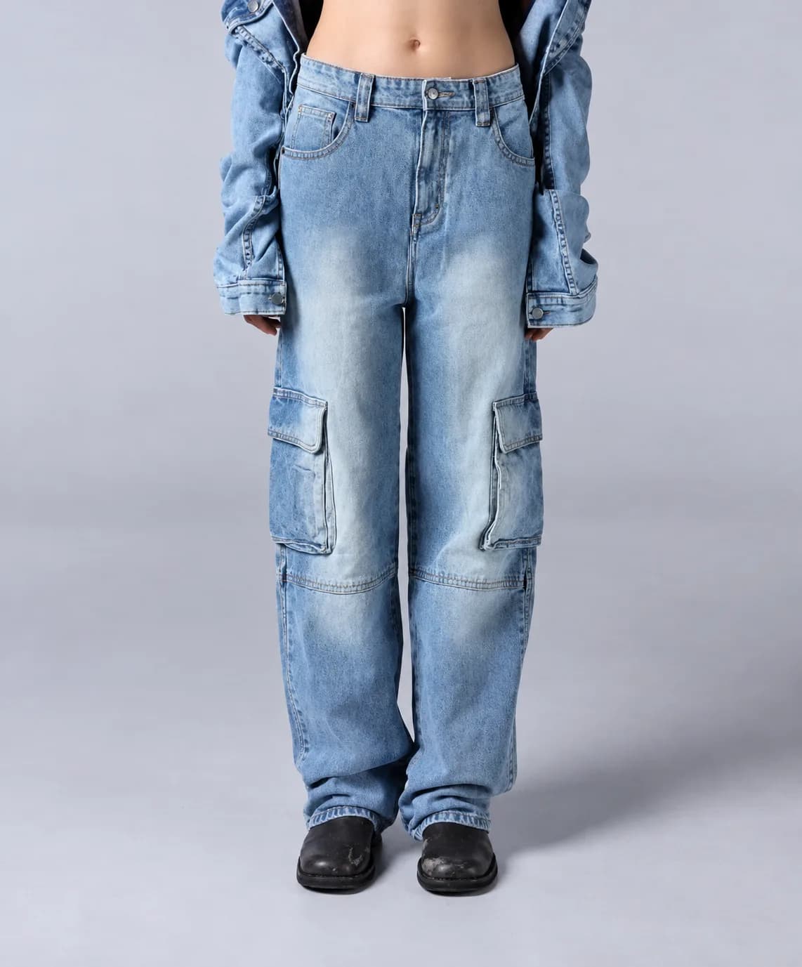 Jack Russel - Women Cargo Jeans - Handwerk JF-149 Straight Fit Baja Blue Rust Fade High Waisted