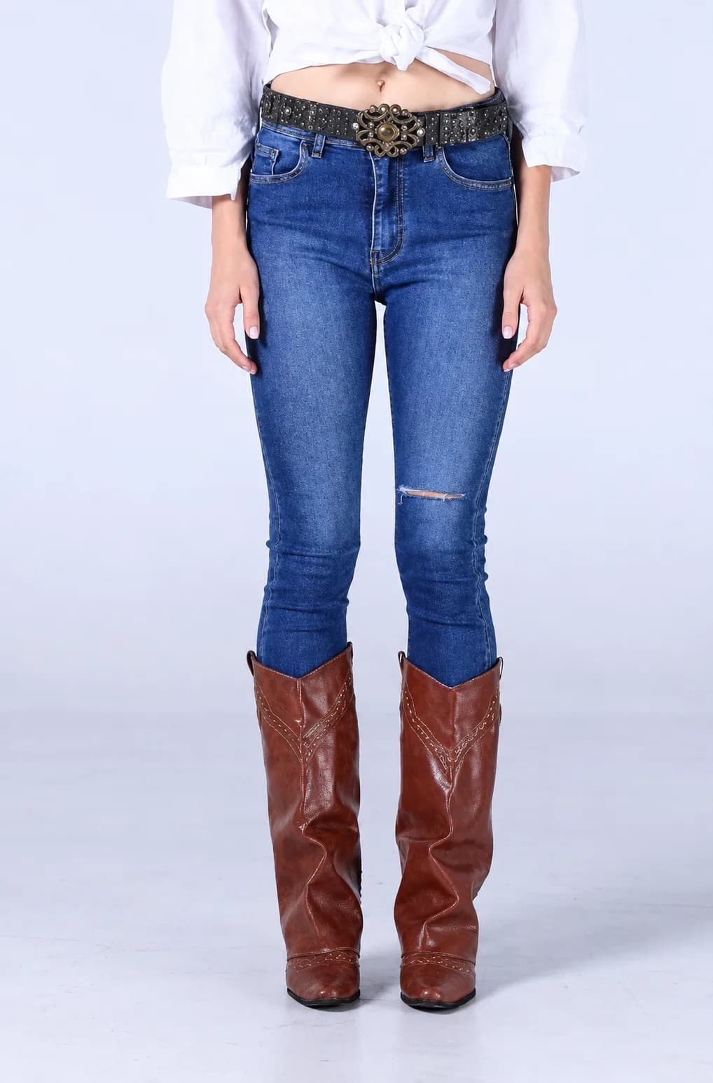 Jack Russel - Women Jeans - Klassik JF-208 Skinny Fit Medium Blue High Waisted