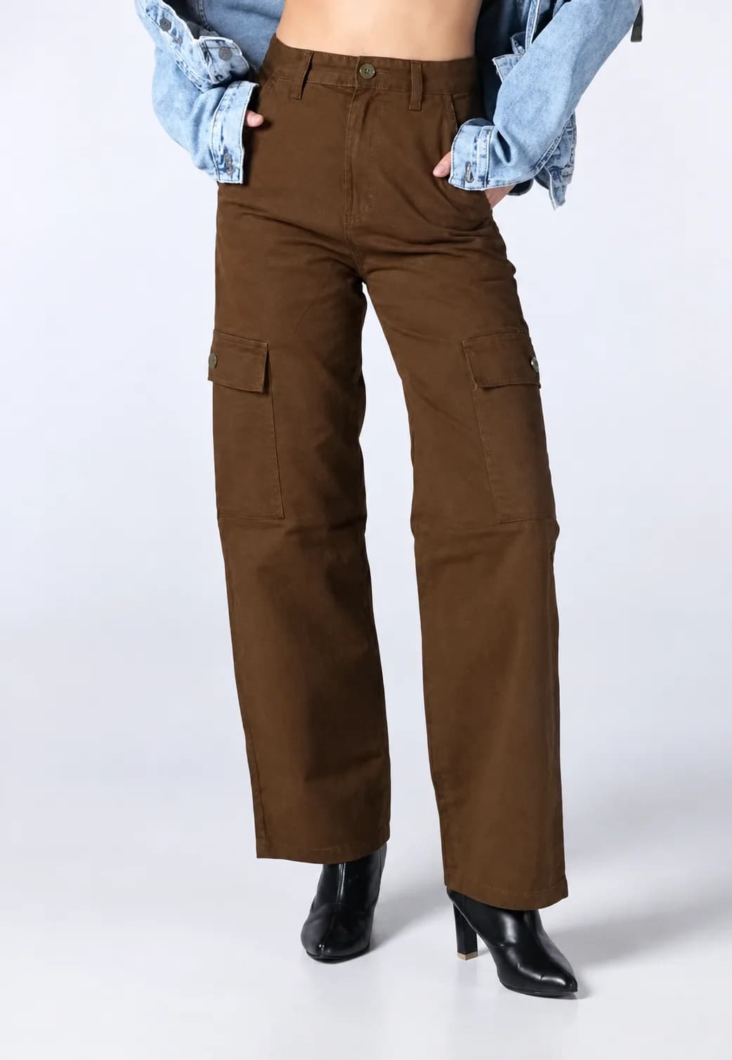 Jack Russel - Women Cargo Chino - Handwerk JF-CG/BW Straight Fit Brown Washed High Waisted