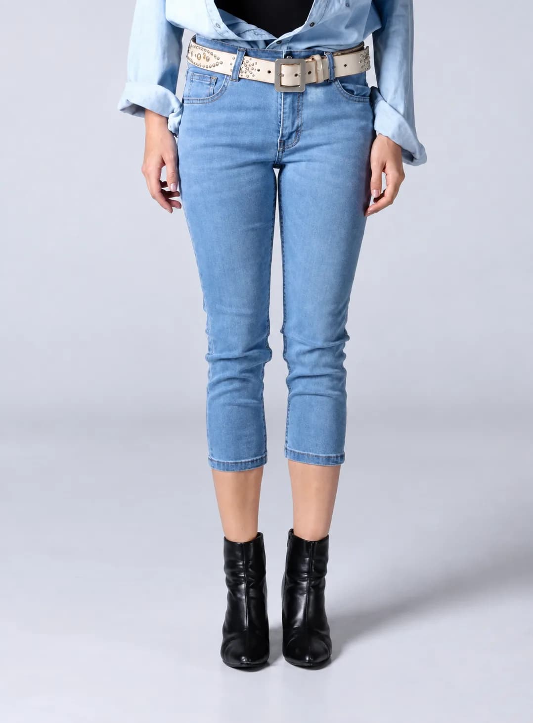 Jack Russel - Women Jeans - Klassik JF-MOM/LB Cropped Skinny Fit Light Blue Mid Waisted