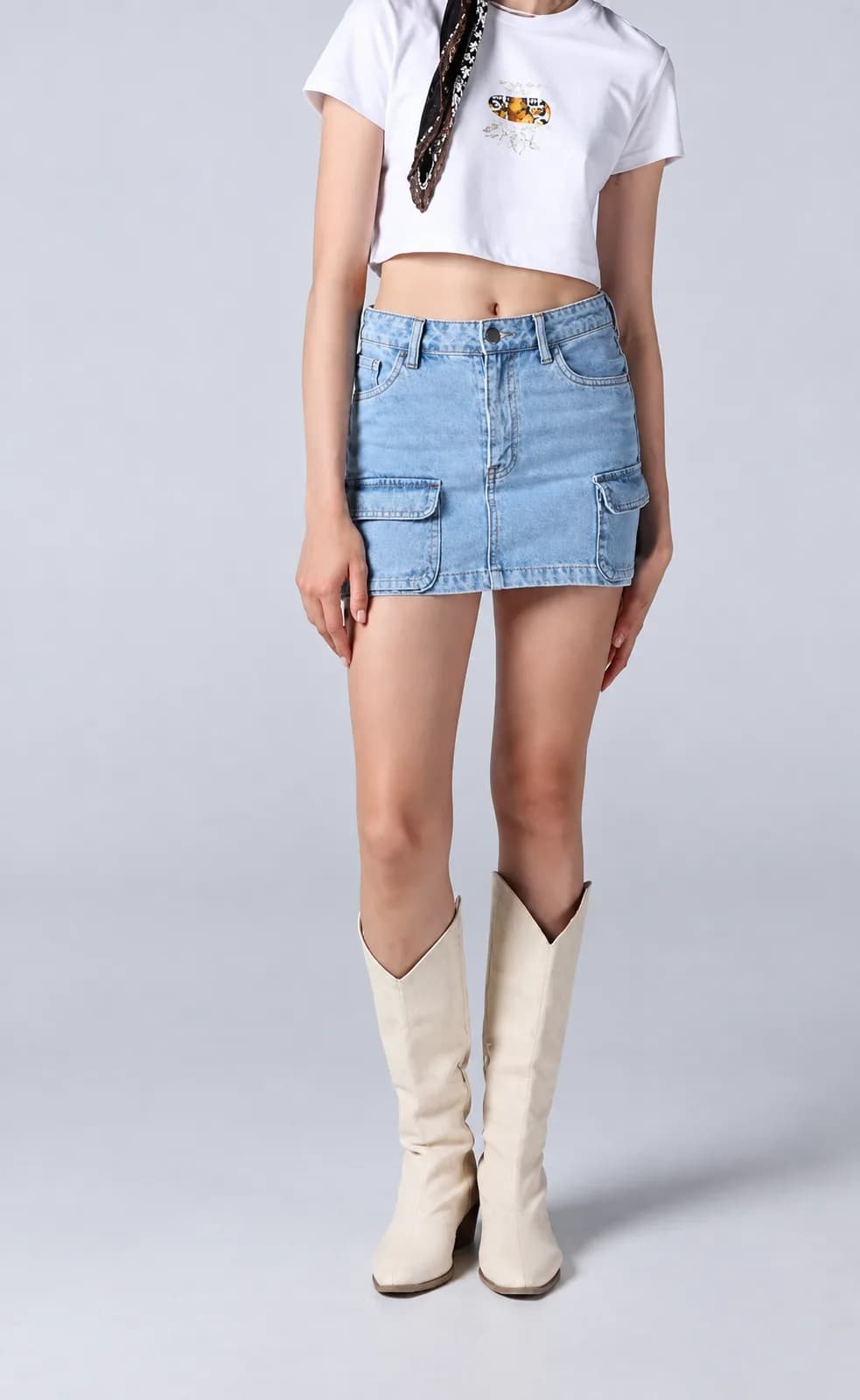 Jack Russel - Women Cargo Skirts Jeans - Handwerk JF-SK1/LB Light Blue Low Waisted